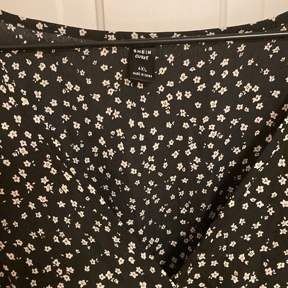 Shein black floral long wrap dress with ruffles. - Picture 2 of 4